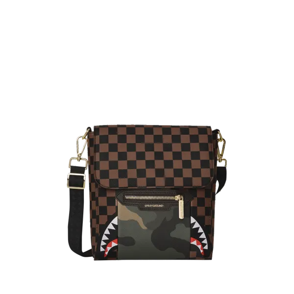 EXTERIOR GOLD ZIP POCKET SHARKS IN PARIS MESSENGER SLING BAG